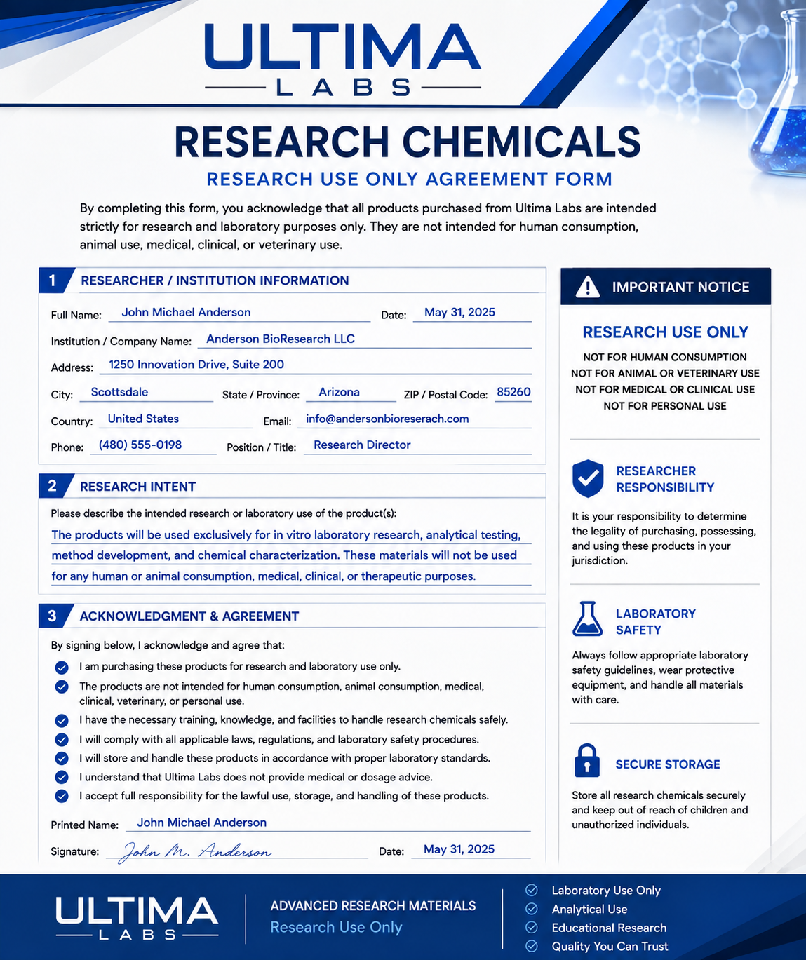 Research Chemicals Use Agreement